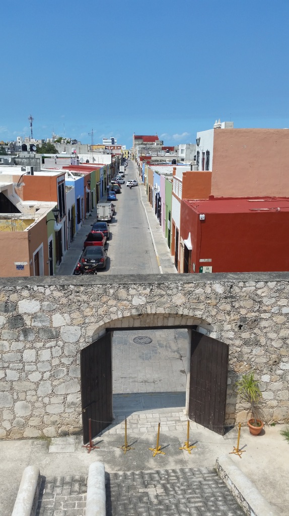View of a street from atop the wall